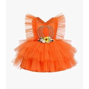 Cute Baby Girl Orange Pumpkin Halloween Tutu Dress Baby Infant Size 18-24Mos NEW